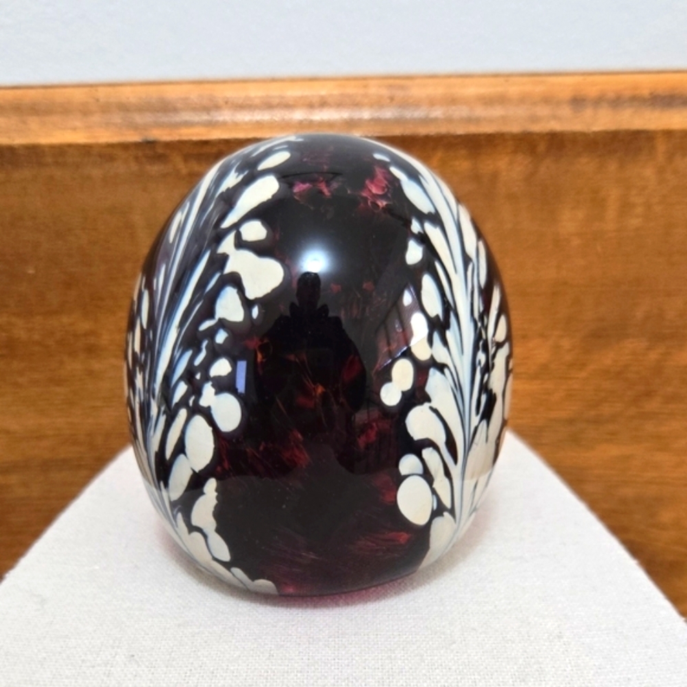 Cranberry Art Glass Paperweight Signed